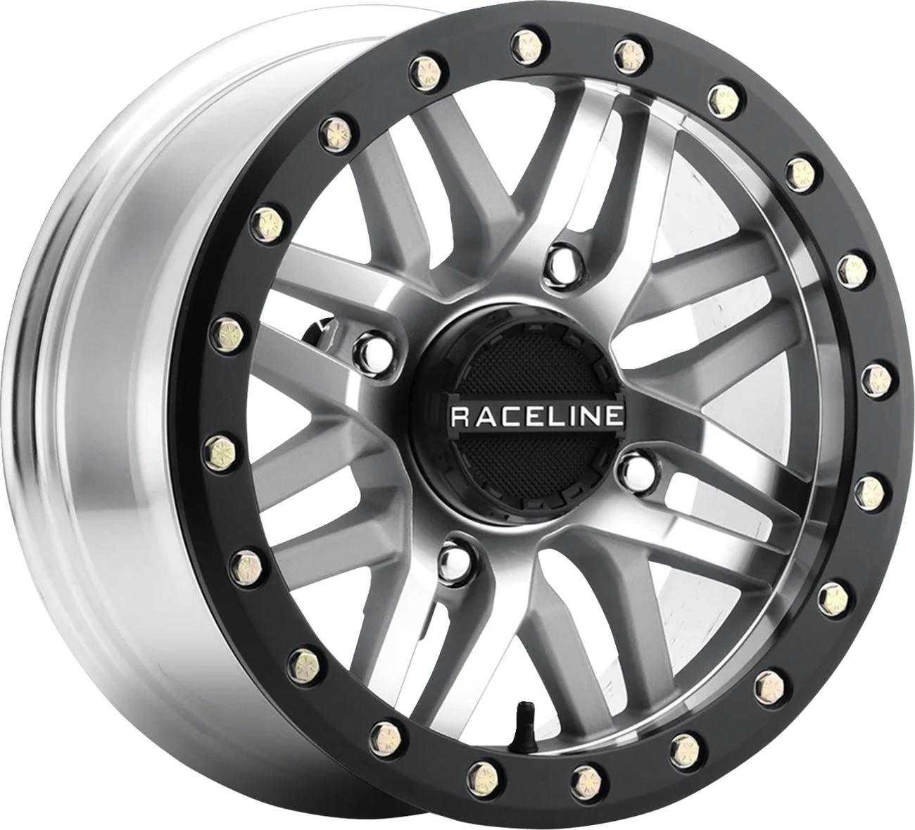 RACELINE WHEELS - A91MA57056+10 - Wheel - Ryno - Beadlock - Front/Rear - Machined/With Black Ring - 15X7 - 4/156 - 5+2 (+10 Mm)