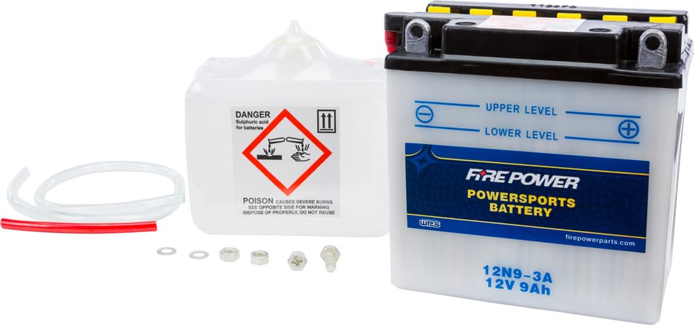 FIRE POWER - 12N9-3A - 12V Standard Battery W/Acid Pack