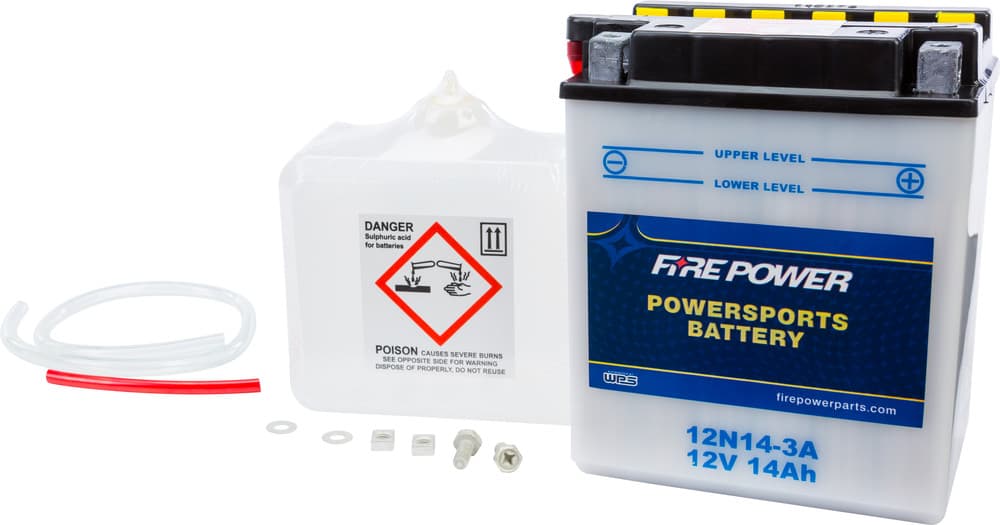 FIRE POWER - 12N14-3A - 12V Standard Battery W/Acid Pack