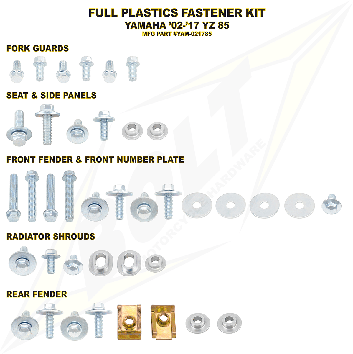 BOLT - YAM021785 - Body Work Fastener Kit - '02-'21 Yamaha Yz85