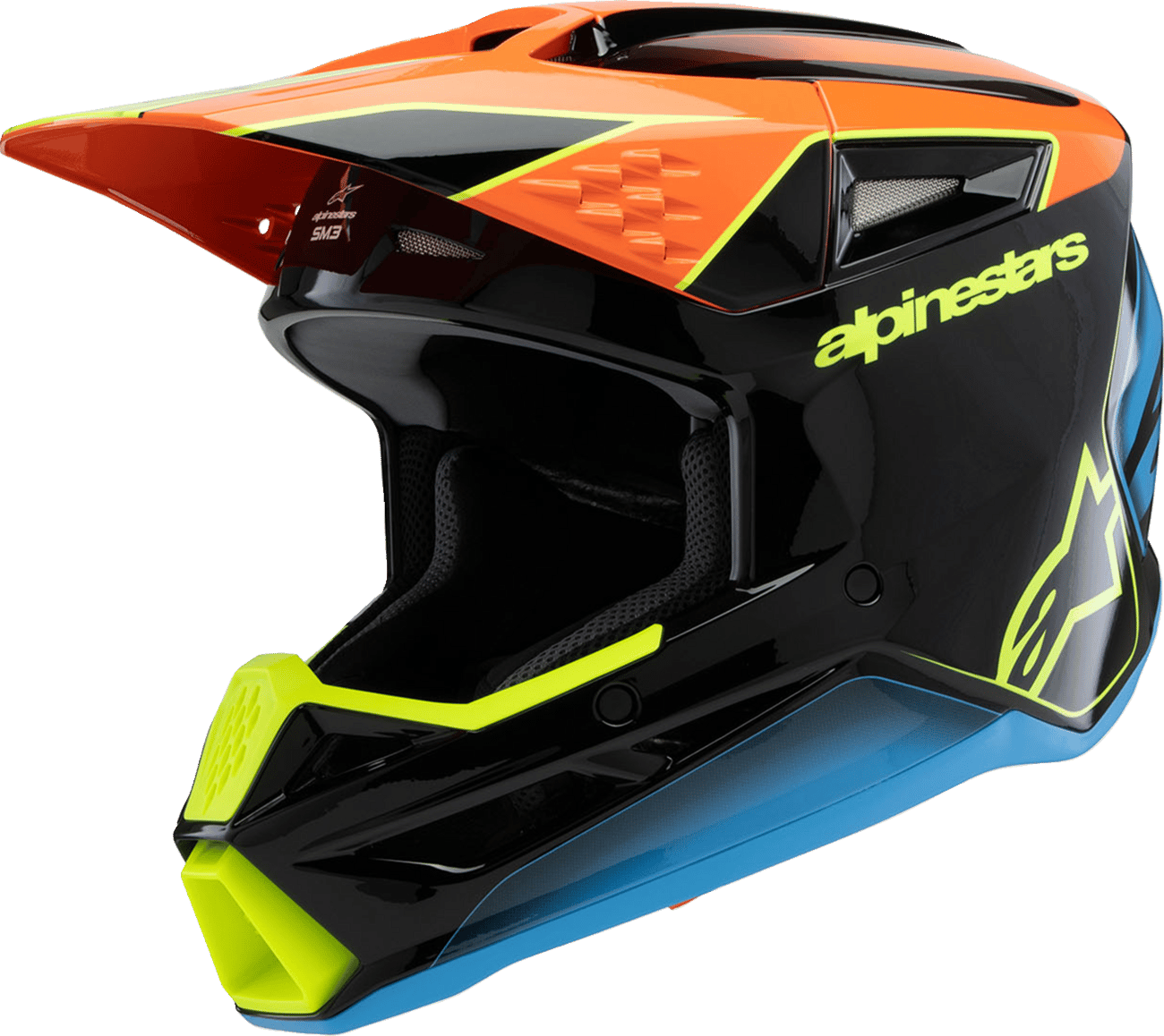 ALPINESTARS - 83016251455YM - Youth Sm3 Helmet - Fray - Gloss Black/Orange/Yellow Fluo - Medium